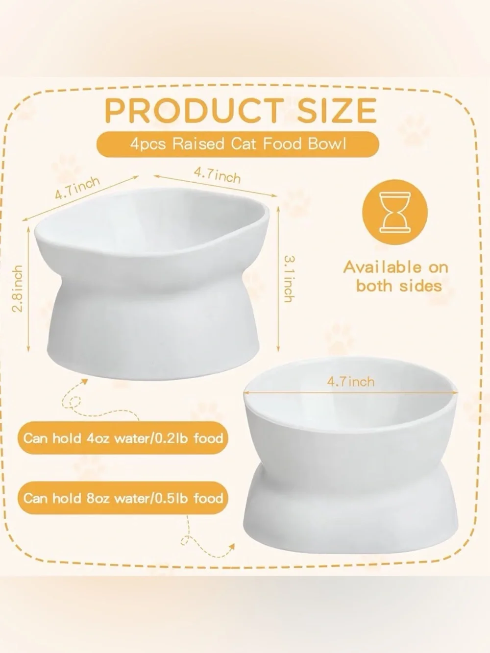 Cat Food and Water Bowls Tilted Elevated Raised Plastic Feeding Dishes Set of 4
